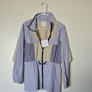 Le Lis Colorblock Utility Jacket - Purple and Tan